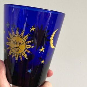 Vintage Libbey Cobalt Blue Celestial Sun Moon Stars Glass Cup Tumbler